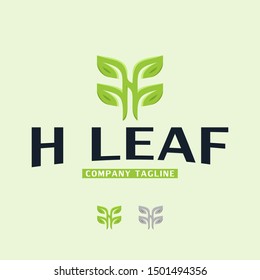 Letter H with Leaf Logo Nature Design