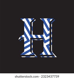 Letter H lettering with blue and white stripes and black background