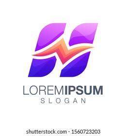letter H lightning gradient color logo design