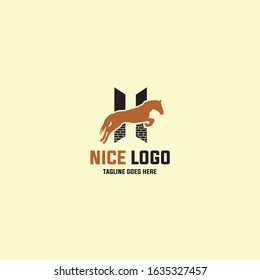 Letter H Like Horse jumping combination logo inspiration