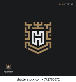 Letter "H" line logo. Royal goemetric frame illustration. Eps10 vector