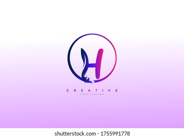 Letter H Linked Abstract Gradient Color Rounded Shape Leaf  Logo