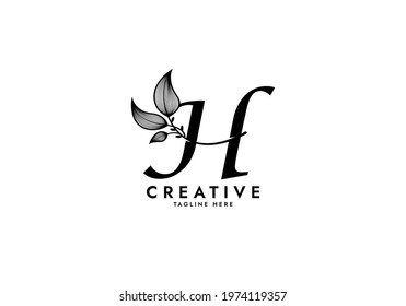 Letter H Linked Leaf Logo, Black color, unique design