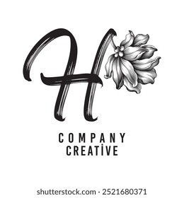 Buchstabe H Linked Leaf Logo, schwarze Farbe, einzigartiges Design
