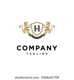 Letter H Lion Shield vintage logo icon vector template.eps