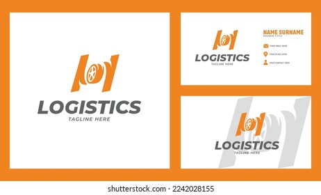 letter H logistics company logo with business card design