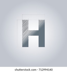 Letter H logo. Alphabet logotype architectural design. Grey color. Blueprint. With gradient.
Concept design template.