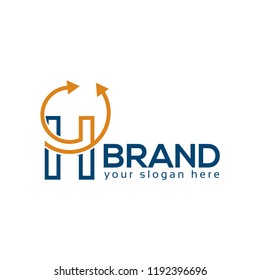 Letter H logo with arrow vector icon, flat design