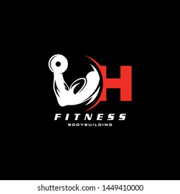 Letter H Logo With barbell. Fitness Gym logo. 