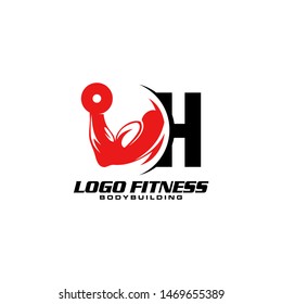 Letter H Logo With barbell. Fitness Gym logo template.