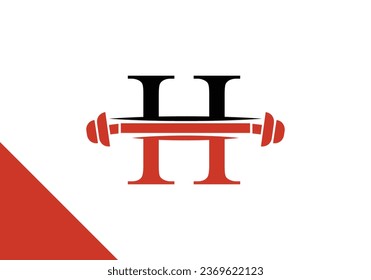Letter H logo with barbell. fitness vector logo design for gym and fitness