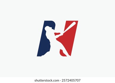 Letter H logo with baseball player silhouette. It is good for team logo, club, sticker, etc.