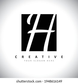 Buchstabe H-Logo mit Schwarz-Weiß-Buchstaben, negatives Raumdesign