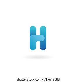 Letter H logo. Blue vector icon. Ribbon styled font