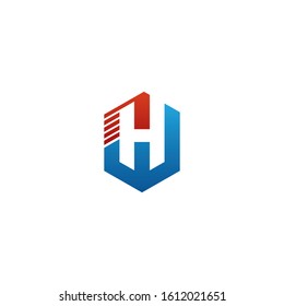 letter h logo with building construction