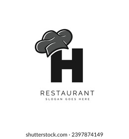 Letter H logo with chef's hat for a restaurant. Alphabet H Concept Design Food Business Logotype vector illustration