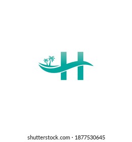 Letter H logo  coconut tree and water wave icon design vector