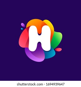 Letter H logo at colorful multicolor gradient splash. Perfect font for media labels, nightlife print, cartoon posters etc.