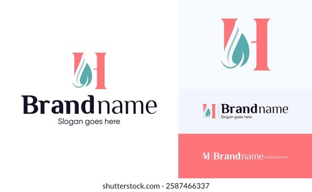 Letter H logo combination with leaf icon, Symbol usable used for growing Business, Skin care, Boutique, Identity, Beauty salon, Fashion, Jewelry, Hotel, Beauty products, Spa, etc. Feminine style logo