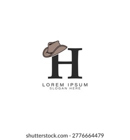 Letter H Logo with a Cowboy Hat. Alphabet H with modern Design Stetson Hat Icon