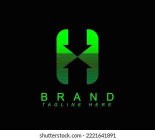 Logo-Design des Buchstaben H mit Pfeil-Ornament.