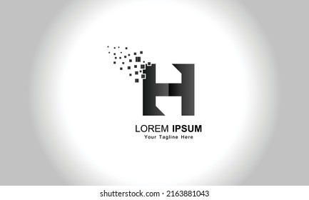 Letter H Logo Design in Bright Colors with Shattered Small blocks on white background. Vector Illustration Design.