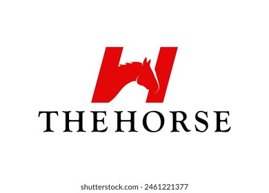 Letter H logo design with center shape of horse head, horse racing sport, horse breeding.