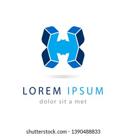 Letter H logo design. Creative icon template, modern geometric blue symbol abstract for your company