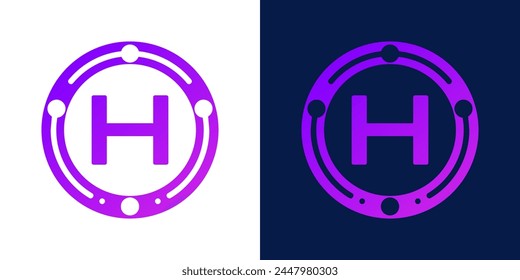 letter H logo design with dotted gradient digital circles, for digital, technology, data