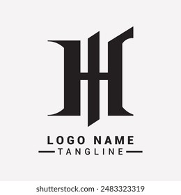 letter "H" logo design is flat, monochrome, geometric, simple, unique style, black and white, no gradient