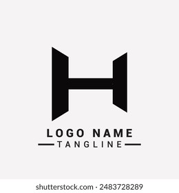 letter "H" logo design is flat, monochrome, geometric, simple, unique style, black and white, no gradient