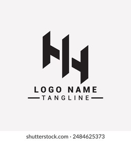 letter "H" logo design is flat, monochrome, geometric, simple, unique style, black and white, no gradient