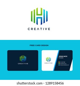 Letter H Logo Design, Letter H with Hexagonal Logo, Tech Logo, Creative Business Card Template