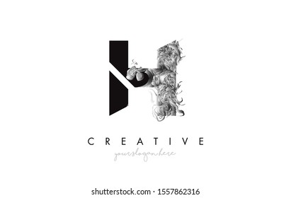 Letter H Logo Design Icon with Artistic Grunge Texture In Black and White Vector Illustration.