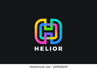 Letter H Logo Design Loop Infinite vector template Colorful Linear style. Monogram Logotype Looped Infinity Line shape concept icon.
