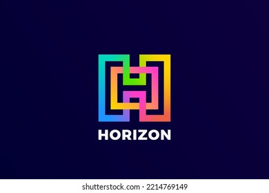 Letter H Logo Design Loop Infinite vector template Colorful Linear style. Monogram Logotype Looped Infinity Line shape concept icon.