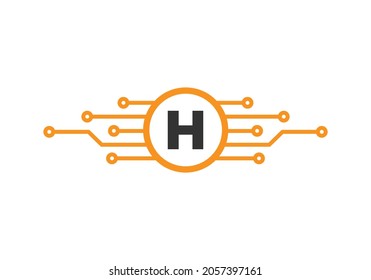 Letter H Logo Design Template. H Brief für den Schutz von Cyber-Logos, Technologie, Biotechnologie und Hightech. Logo-Design des Netzwerks