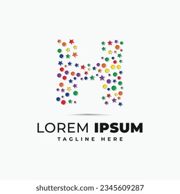 Letter h logo design template with colorful circle and star vector