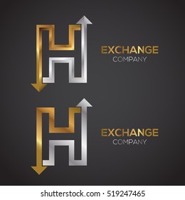 Letter H logo design template Gold and Silver color. Arrow creative sign