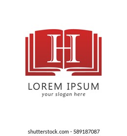 Letter H logo design template. Open Book vector illustration. Library and historcal