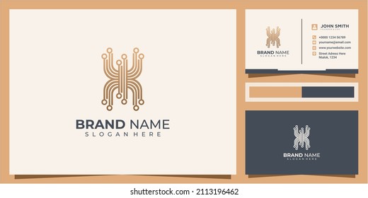 Letter H logo design template,Technology abstract dot connection cross vector logo icon