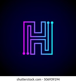 Letter H logo design template,Technology abstract dot connection vector logo