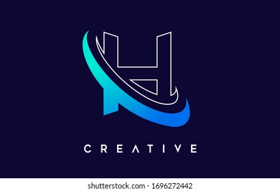 Letter H Logo. H Letter Design Vector with Blue Swash VectorIllustration. 