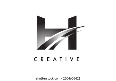 Letter H Logo Design Vector with Curved Swoosh Lines and Creative Look. Elegant Initial Modern H Logo Icon Idea Vector Illustration.