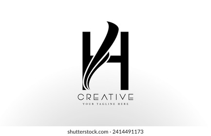 Letter H Logo Design Vector with Curved Swoosh Lines and Creative Look