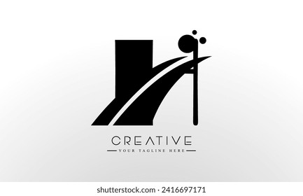 Letter H Logo Design Vector with Curved Swoosh Lines and Creative Look.