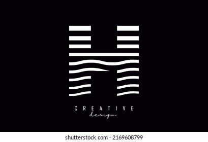 Diseño del logotipo de la letra H con líneas de zag rectas y en zig blancas. Ilustración vectorial con líneas onduladas.