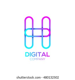 Letter H Logo Design.Linked shape circle symbol,Digital,pink blue