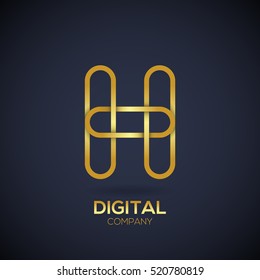 Letter H Logo Design.Linked shape circle symbol,Digital,Gold color