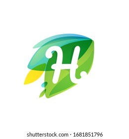 Letter H logo in dynamic leaves intersection shape. Vector icon perfect for organic labels, vegetarian posters and garden identity, etc.